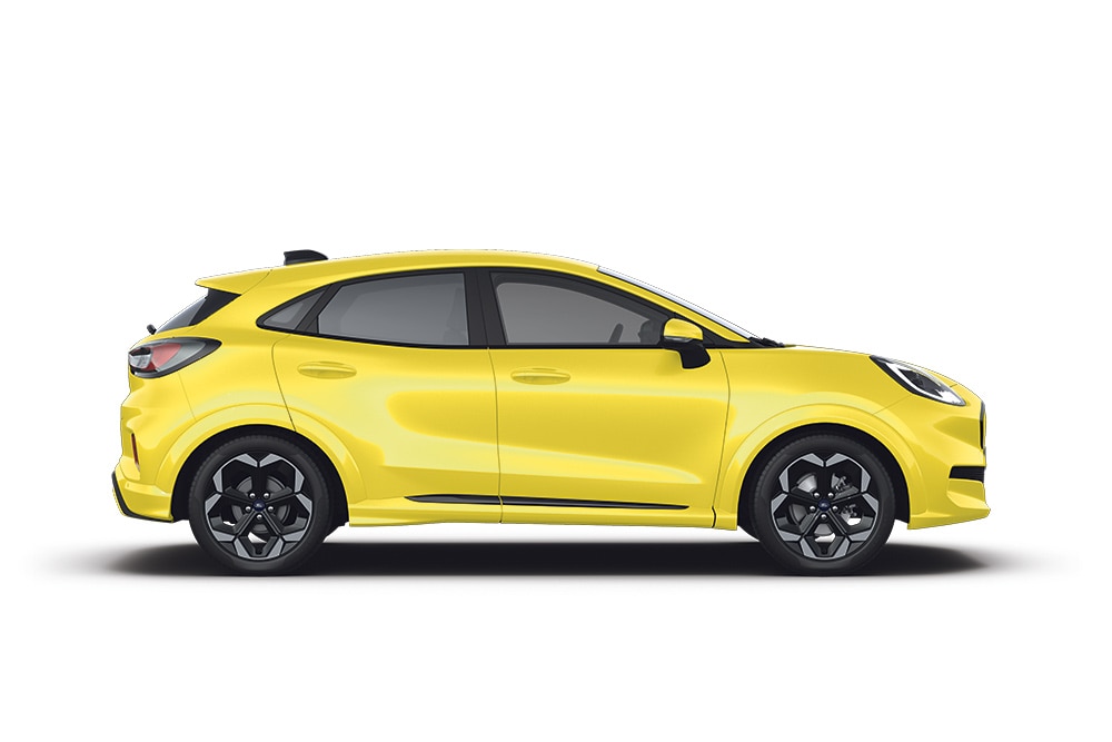 Un Ford Puma Gen-E jaune.